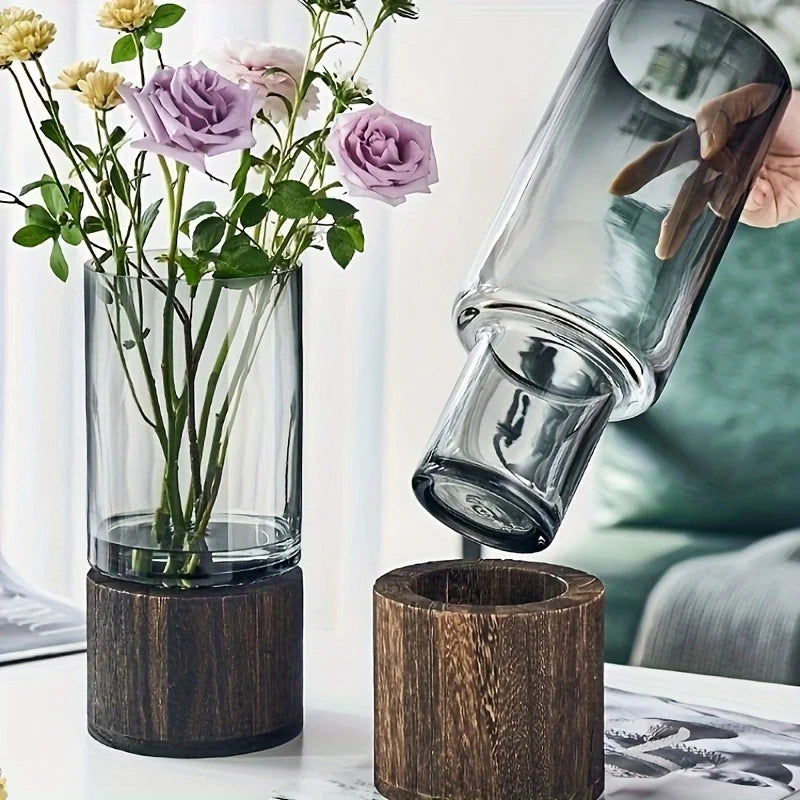 Vase Verre & Bois Hydroponie Design