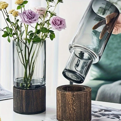 Vase Verre & Bois Hydroponie Design