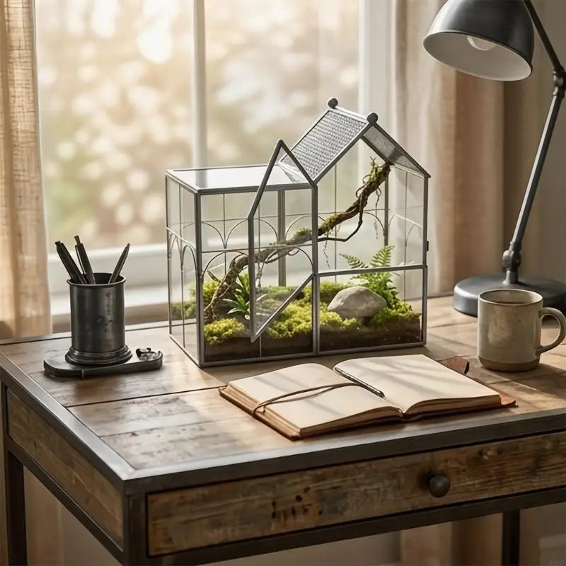 Terrarium Géométrique Noir Verre - 22cm