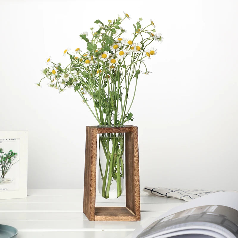 Vase Hydroponique en Verre & Bois