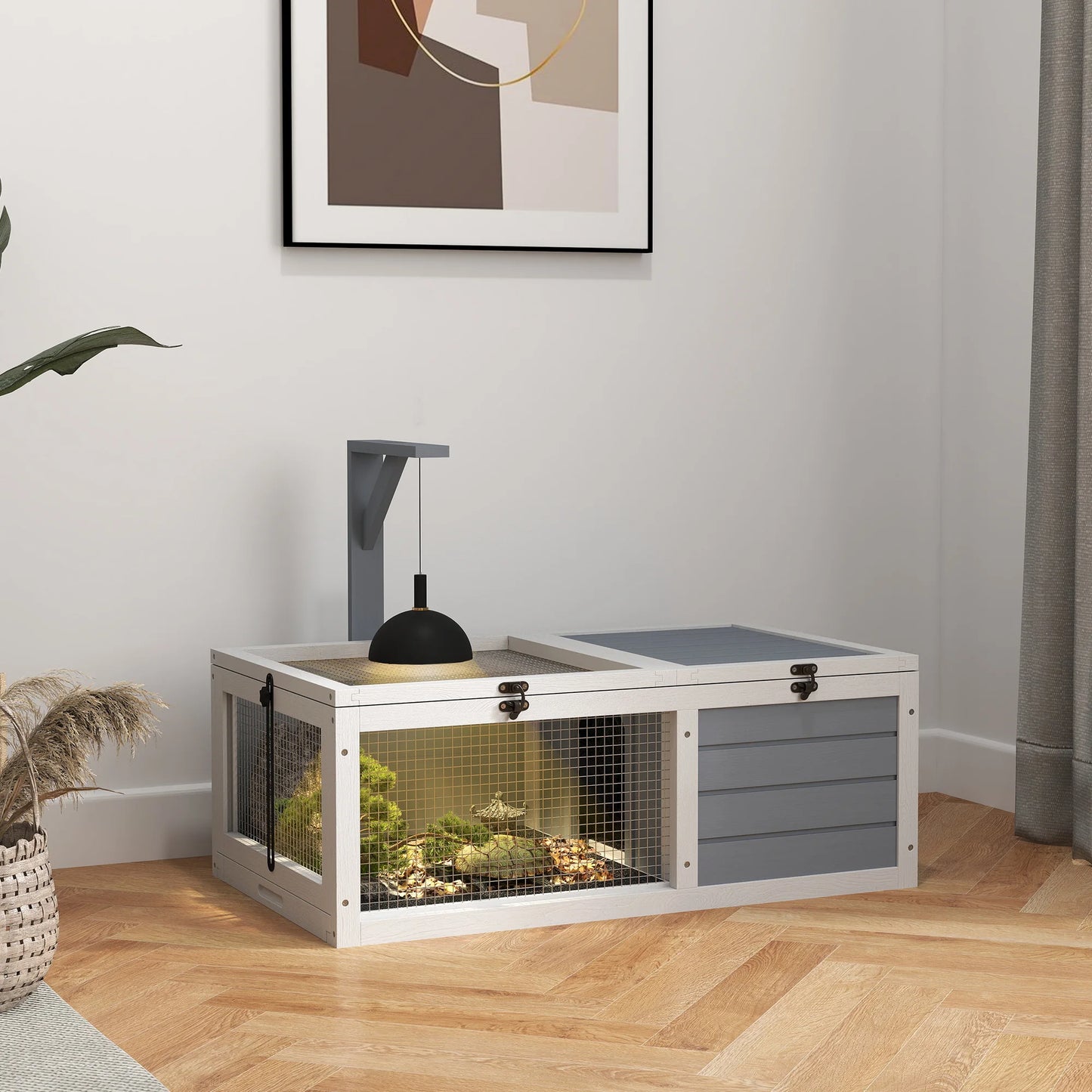 Enclos Tortue Terrestre PawHut - Double Espace & Support Lampe