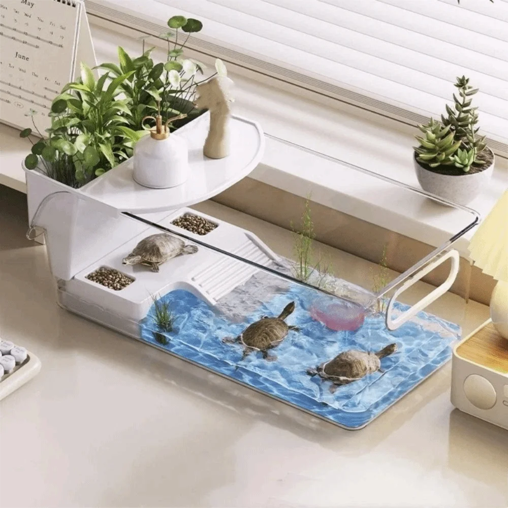 Terrarium Tortue Blanc avec Zone Humide/Sèche