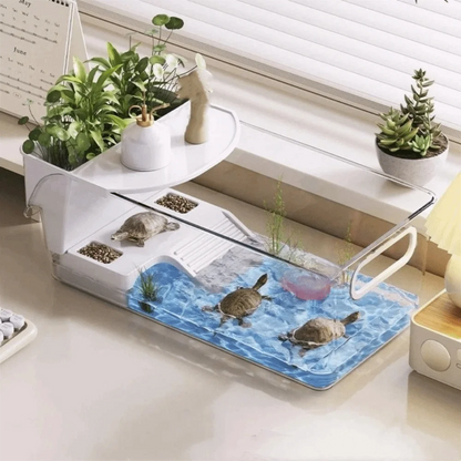 Terrarium Tortue Blanc avec Zone Humide/Sèche