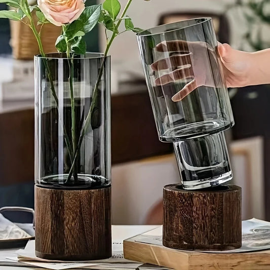 Vase Verre & Bois Hydroponie Design