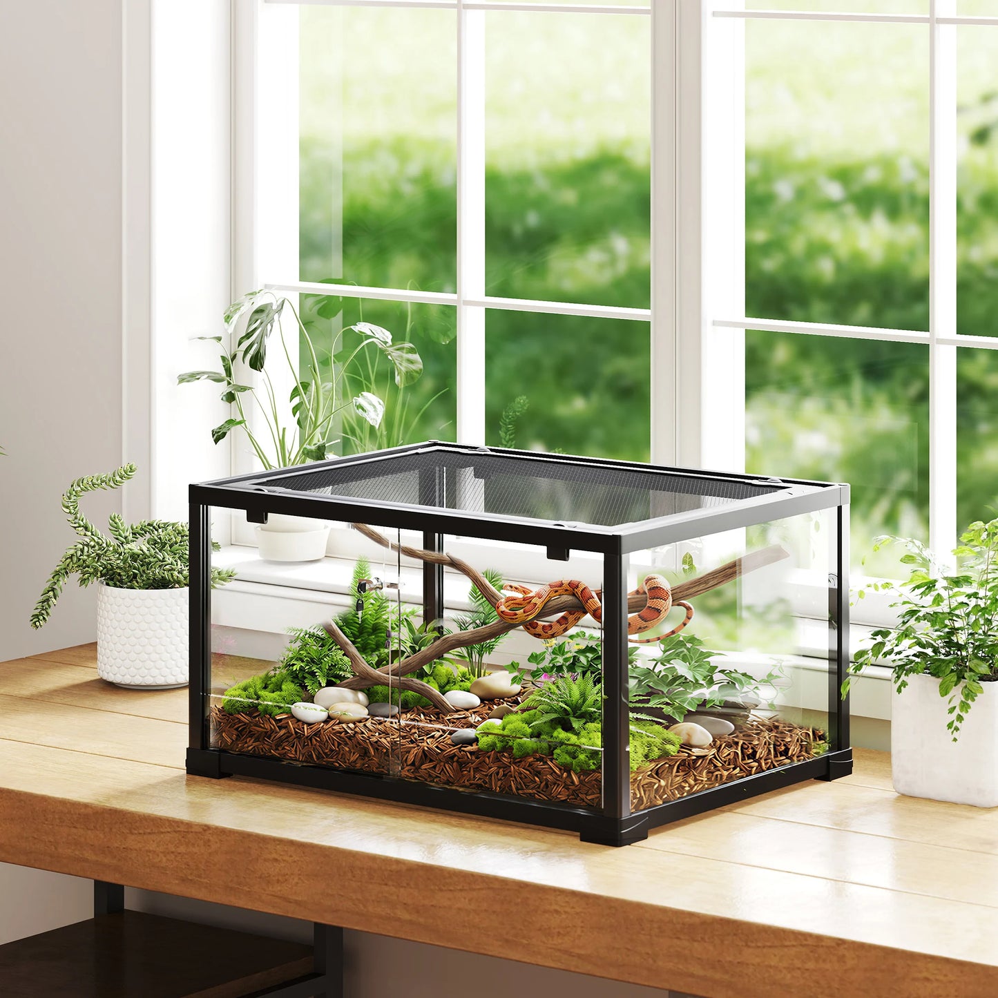 Terrarium PawHut 86L Verre Panoramique 360°
