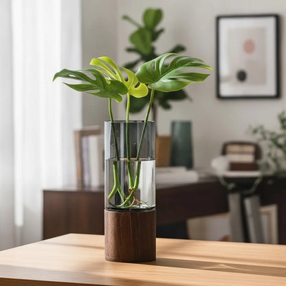 Vase Verre & Bois Hydroponie Design