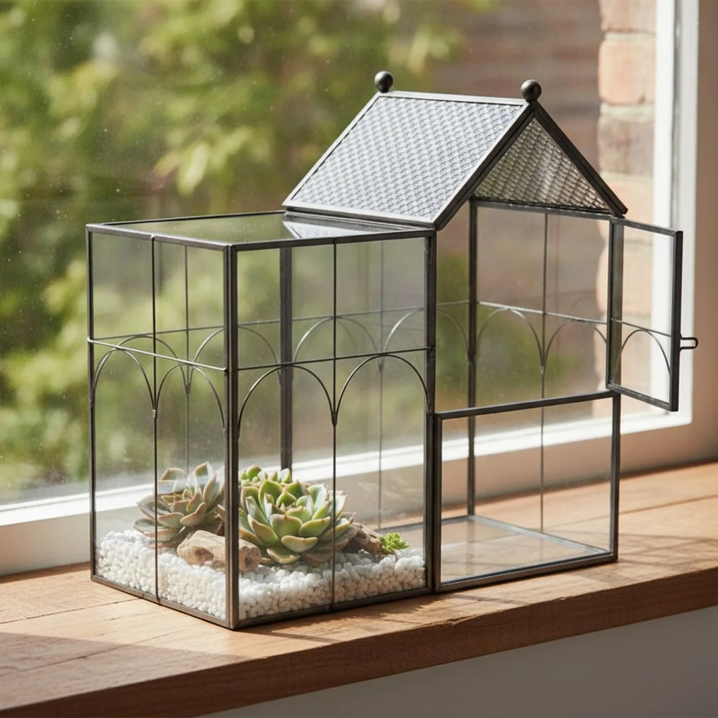 Terrarium Géométrique Noir Verre - 22cm