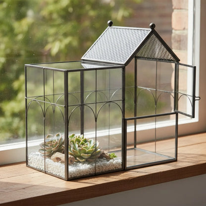 Terrarium Géométrique Noir Verre - 22cm
