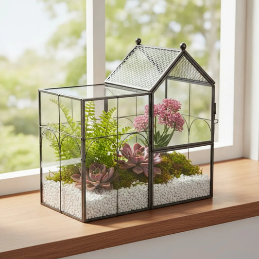 Terrarium Géométrique Noir Verre - 22cm