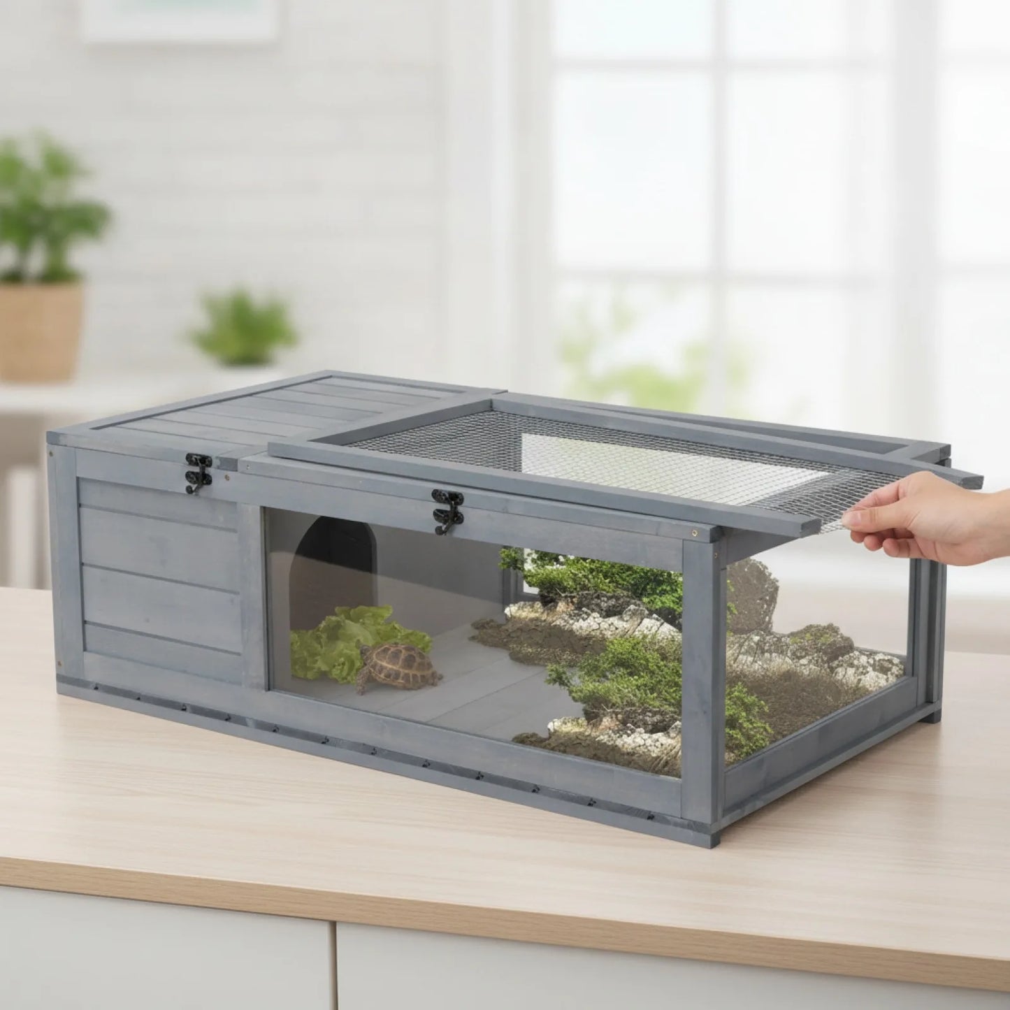 Habitat Tortue et Reptile PawHut 2 Espaces