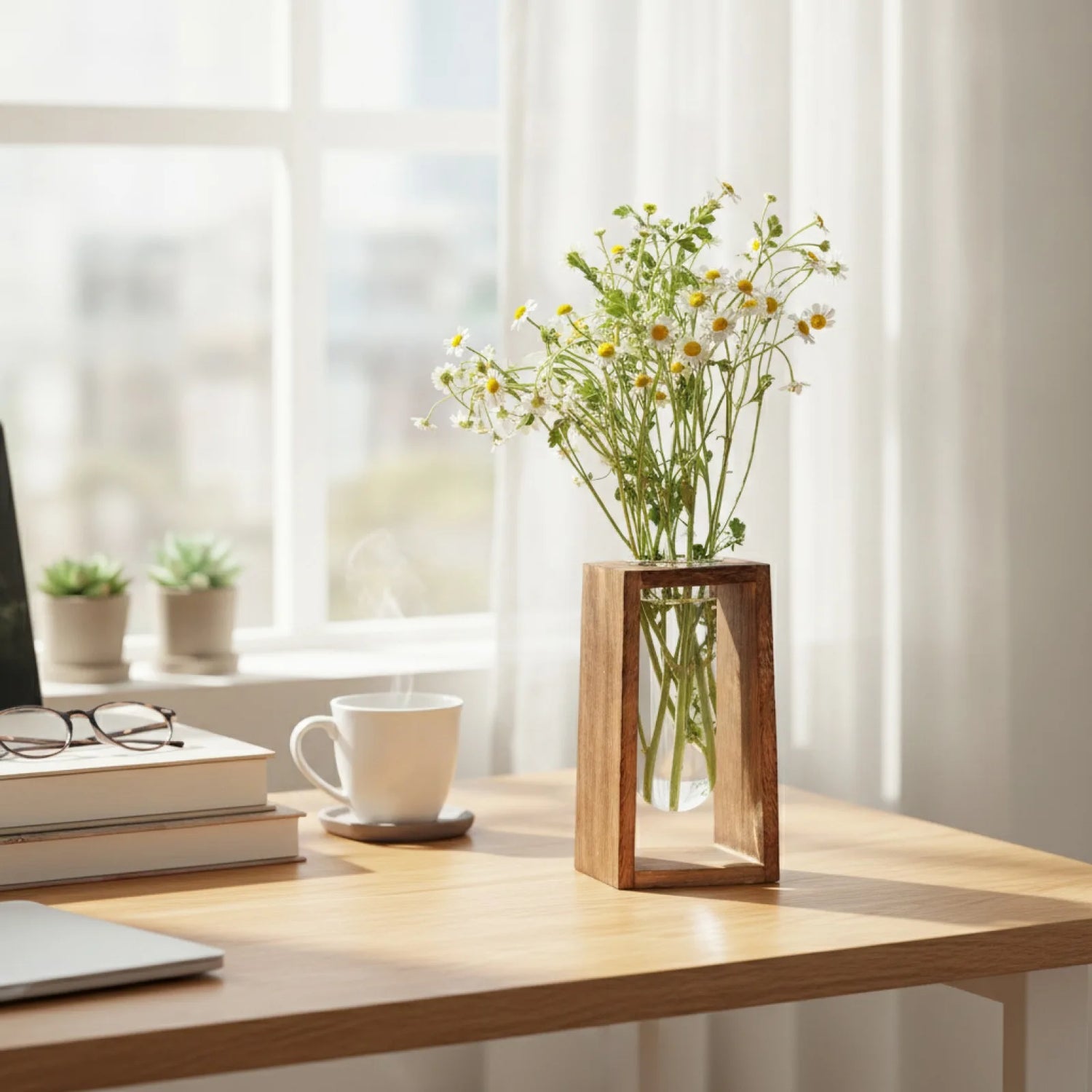 Vase Hydroponique en Verre & Bois