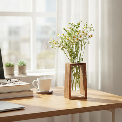 Vase Hydroponique en Verre & Bois