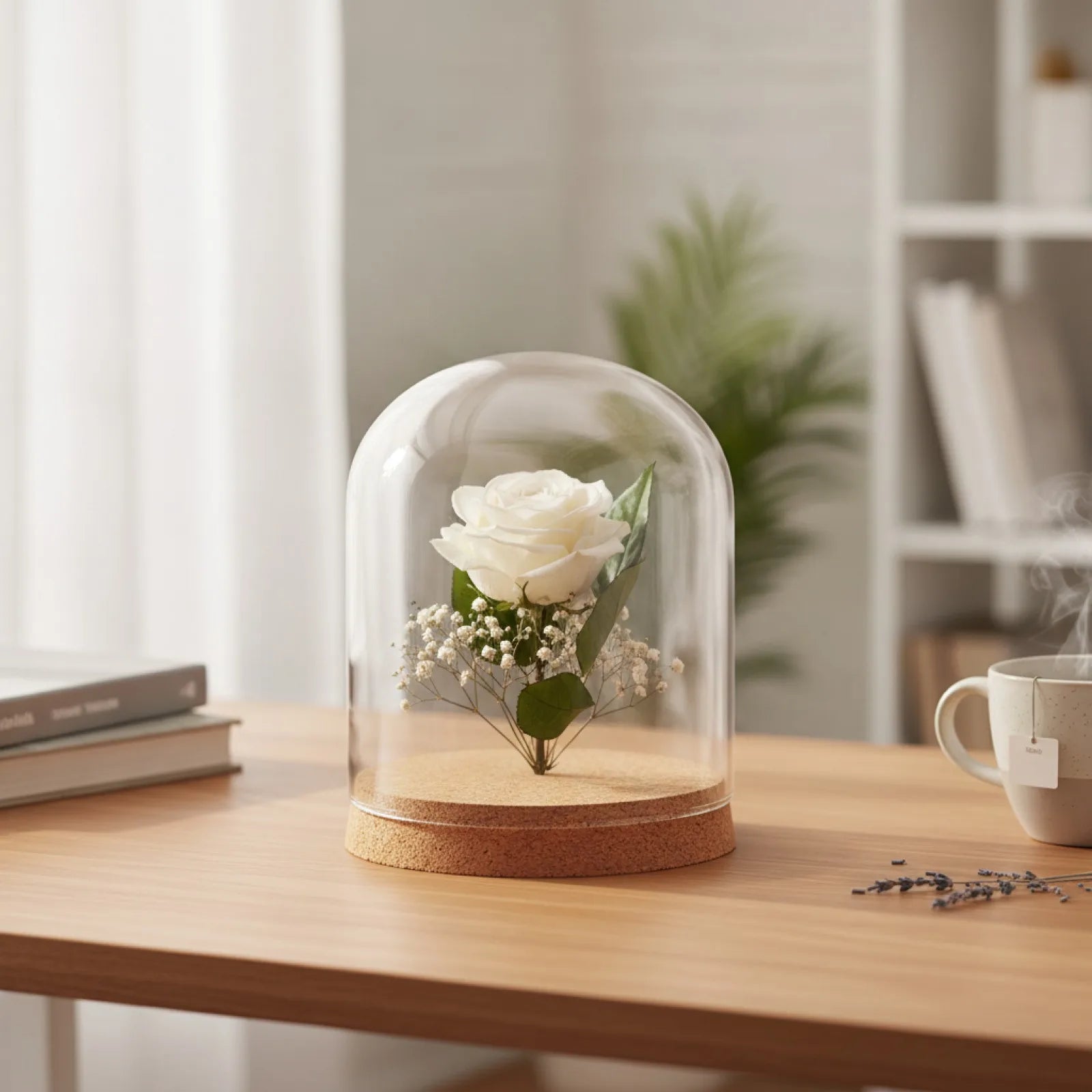 Cloche en Verre & Bois pour Fleurs Séchées et Plantes