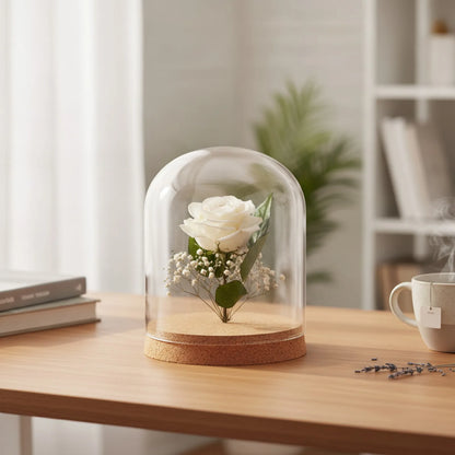 Cloche en Verre & Bois pour Fleurs Séchées et Plantes